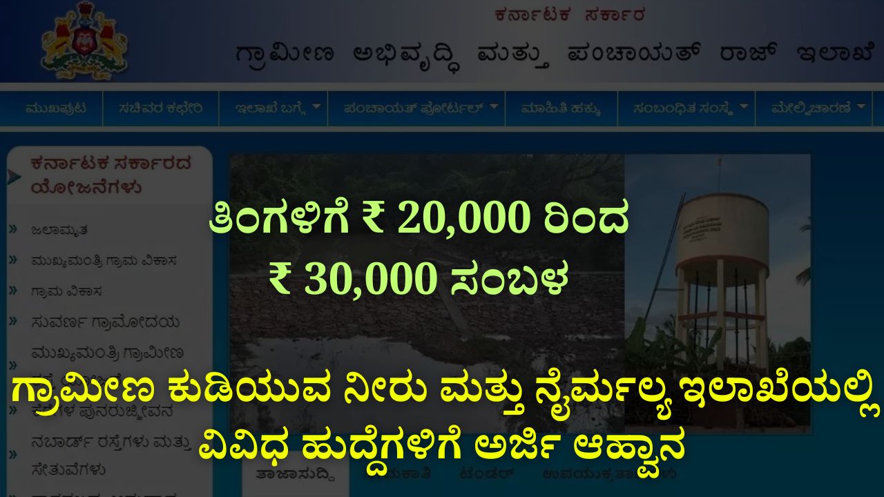 Applications invited for various posts in Department of Rural Drinking Water and Sanitation